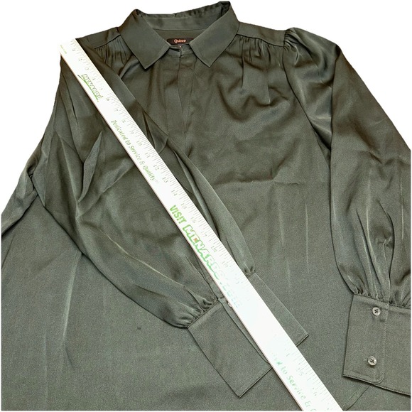 Quince Washable Stretch Silk Split Neck Blouse Forest Green Women's L - Picture 7 of 10